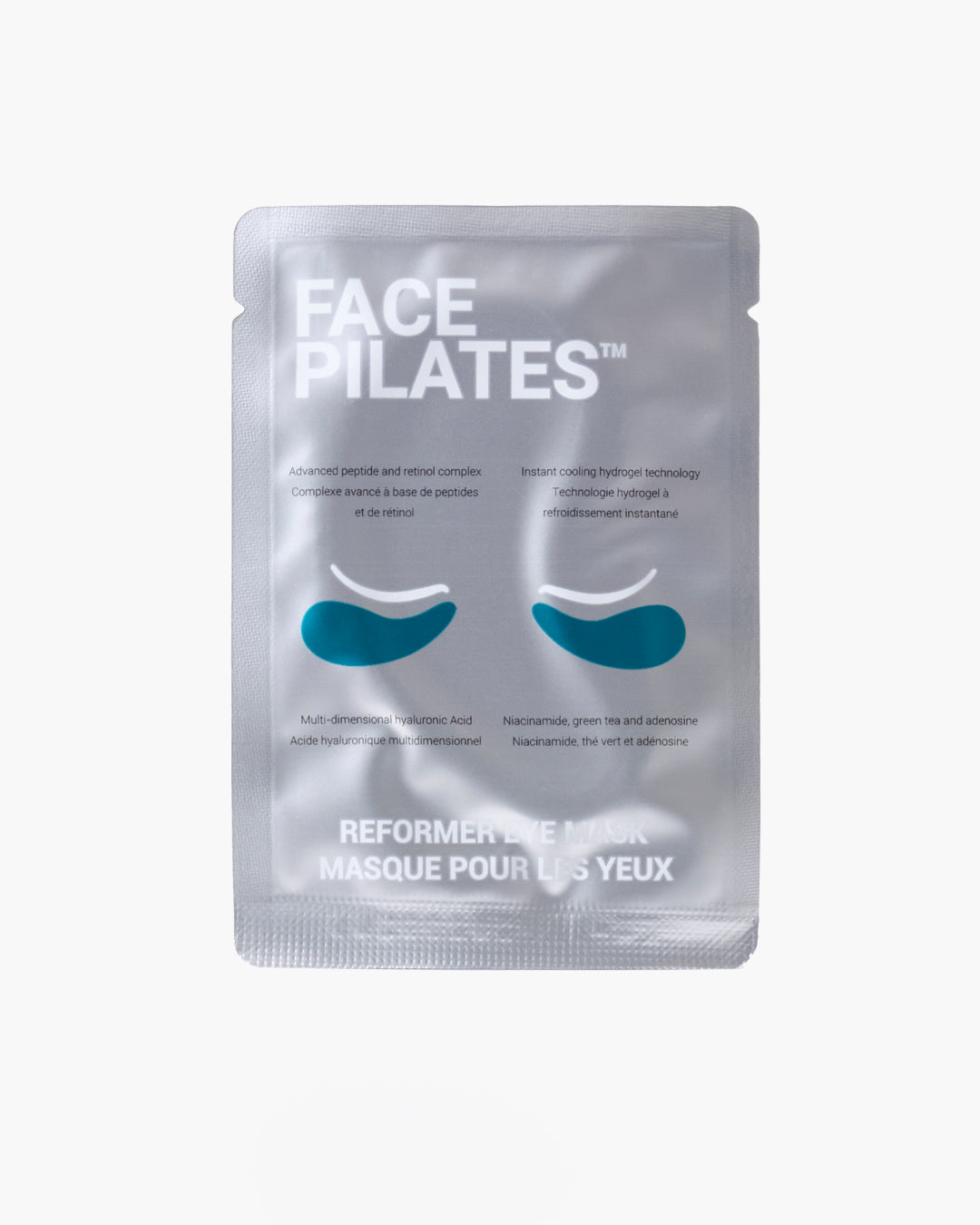 Face Pilates eye mask packaging on a white background showing pouch