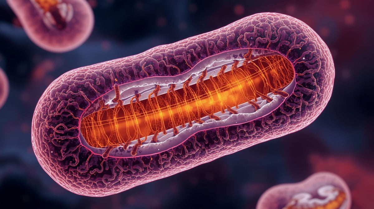 a stylized image of a mitochondria in warm colours