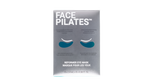 A pack of Face Pilates Reformer Eye Mask sheets in a silver-gray rectangular box with white text and teal eye-shaped graphics, centered on a plain white background.