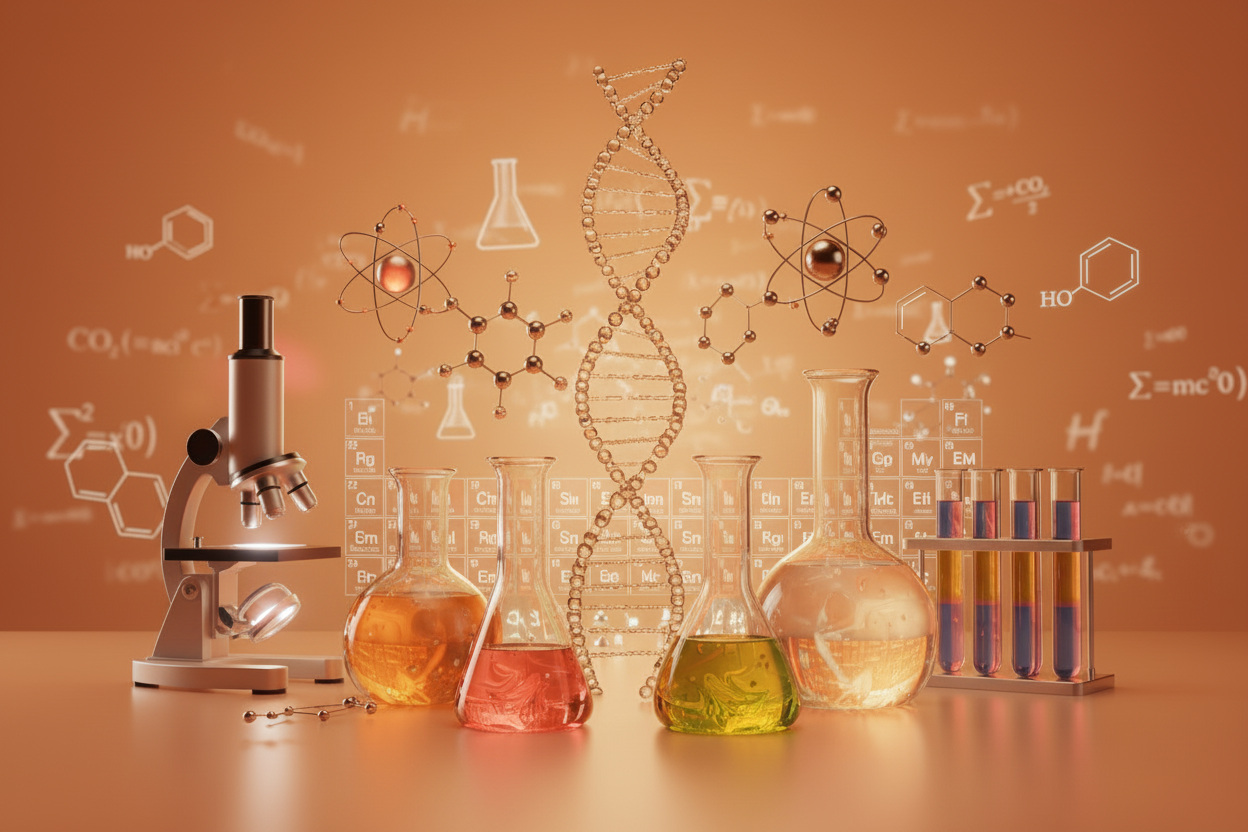 a collection of symbols that refer to science and chemistry